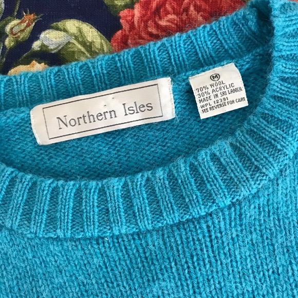 True Vintage Turquoise Blue Wool Blend Sweater - Picture 7 of 7